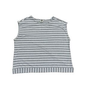 Anne Klein Gray And White Striped Cap Sleeveless Top Causal Basic Top Size L